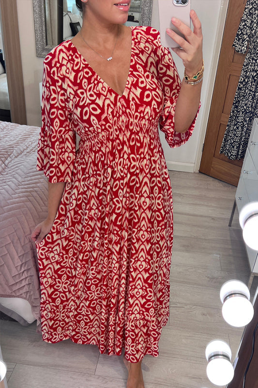 🔥Summer Big Sale 50% OFF🔥Bohemian Casual Print V-Neck Waist Wrap Long Dress