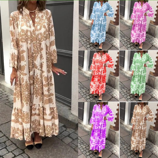 💖Mother's Day Hot Sale 50% OFF🌸 Bohemian printed V-Neck maxi dress