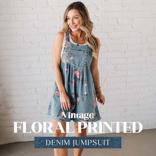 🌸New Fashion 50% OFF🌸 Vintage Floral Printed Denim Jumpsuit