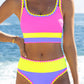 🎁New arrival 50% OFF💥🌼Color Block Patchwork Nylon Sporty 3-Piece Bikini Set - High Waisted & Tummy Control Swimsuit👙🌈