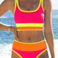 🎁New arrival 50% OFF💥🌼Color Block Patchwork Nylon Sporty 3-Piece Bikini Set - High Waisted & Tummy Control Swimsuit👙🌈