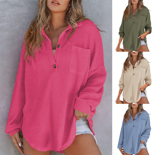 🔥Hot SALE 50% Off🔥Women’s Loose Solid Colour Waffle Knit Shirt