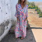 🎉New Hot Sales -70% OFF🥰Women's Bohemian V-Neck Abstract Printed Maxi Dress