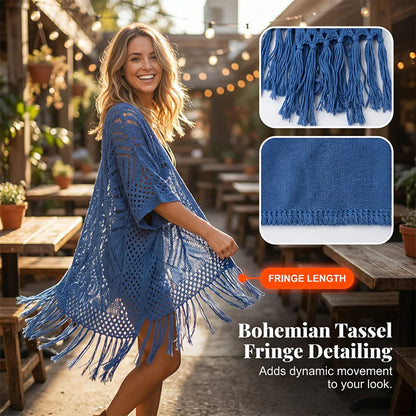 🔥Limited Time 50% Off!😍Women’s Oversized Knit Cardigan – Lightweight Crochet Tassel Kimono for Spring & Summer 🌸