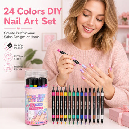 🎁🔥Last day sale 50% OFF!💞10K+ SOLD!🎨✨24 Colours Dual-Ended Nail Art Pens — Fine & Brush Tips, Smooth Ink Flow! Salon-Quality Nails at Home 2💅