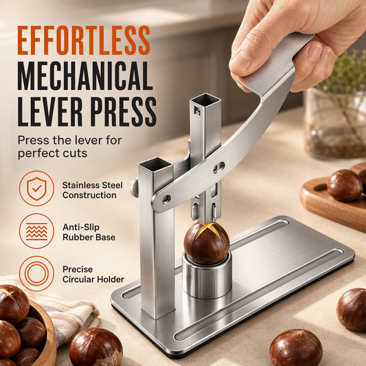 🔥 50% OFF 🌰  Stainless Steel Chestnut Cracker, Effortless Lever Press Nut Opener with Anti-Slip Base, Manual Chestnut Shell Cutter for Home Kitchen